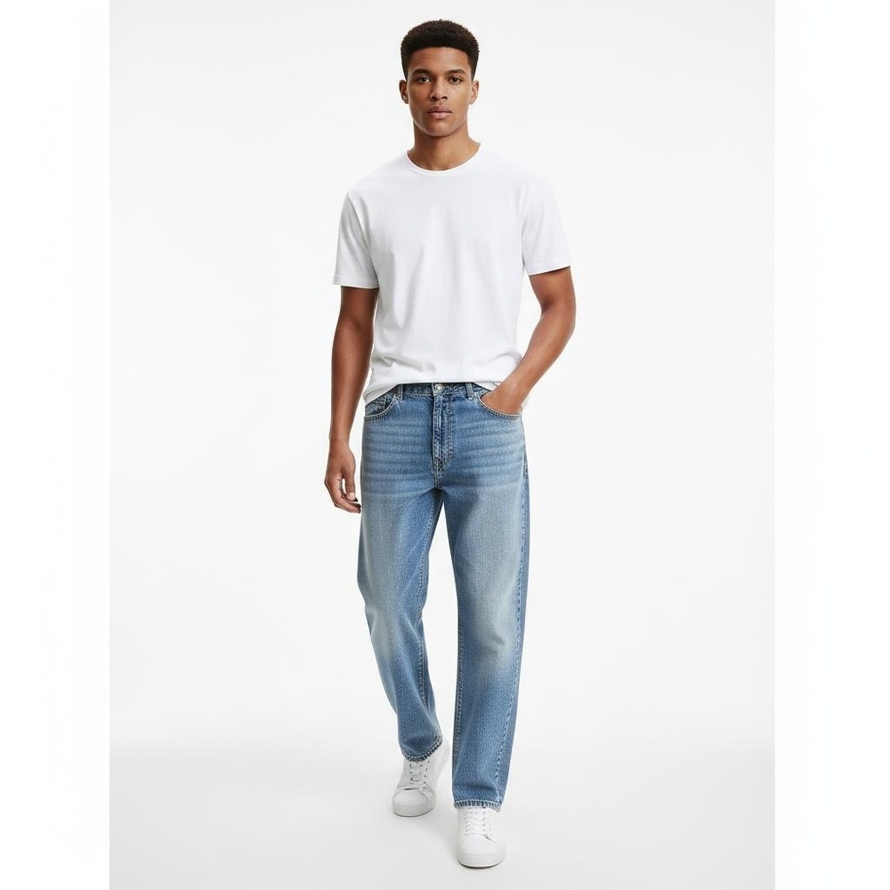 Calvin Klein Jeans Mens Light Wash Blue Relaxed‎ Straight Fit Denim Casual